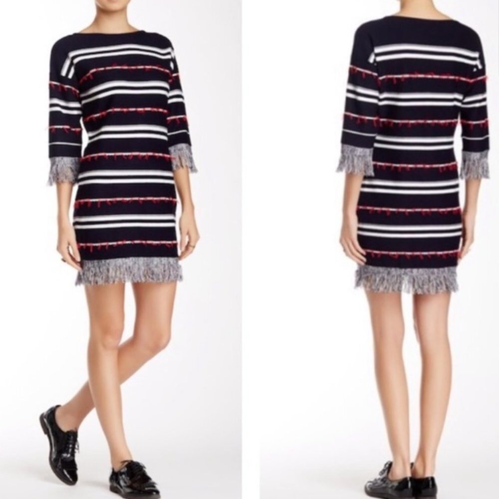 Endless Rose Fringe Stripe Sweater Dress Navy/White/Red Small